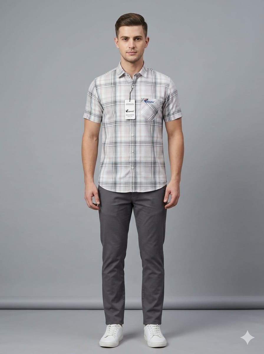 Men Chaked Black Half Shirt