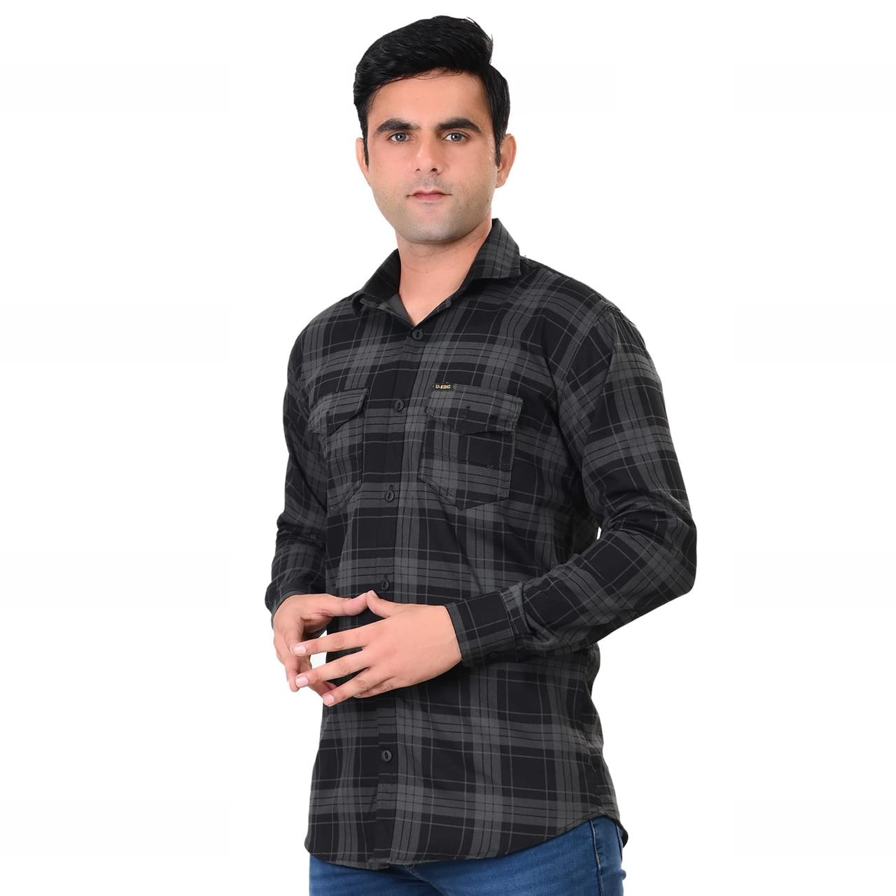 Mens Grey Black Chaked Shirt