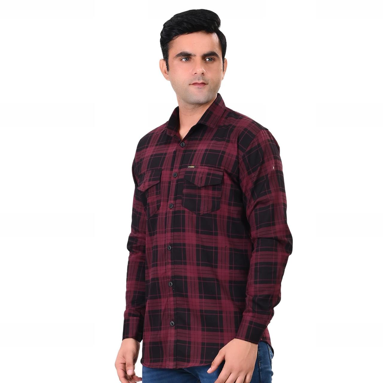 Mens Red Black Chaked Shirt