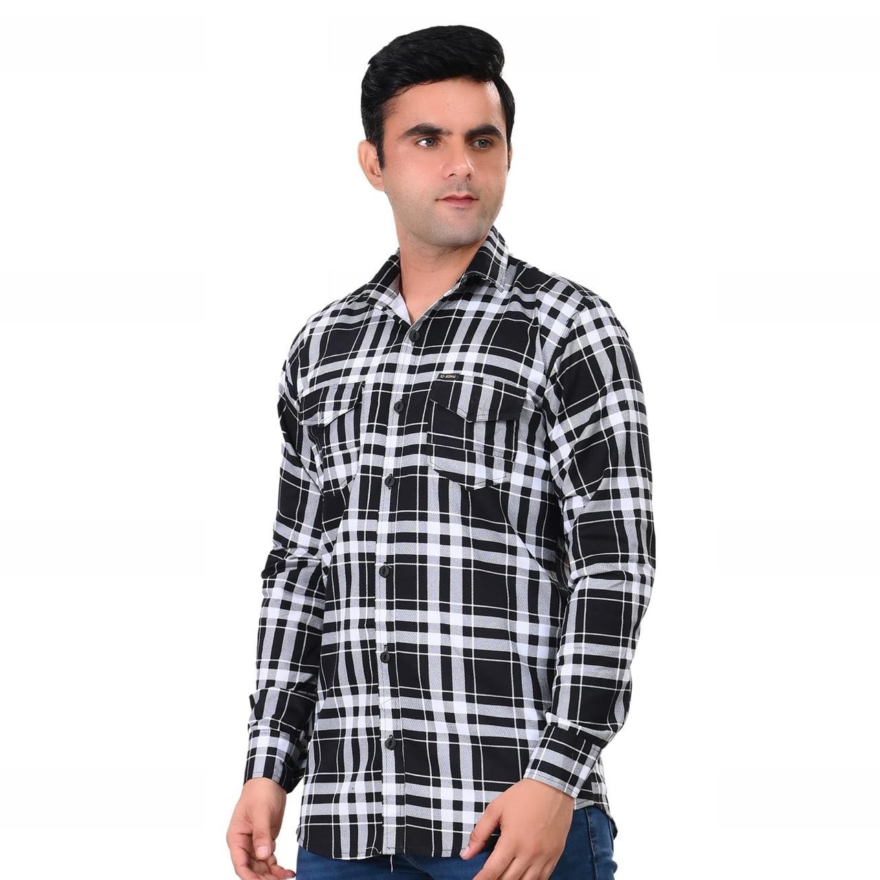 Mens White Black Chaked Shirt