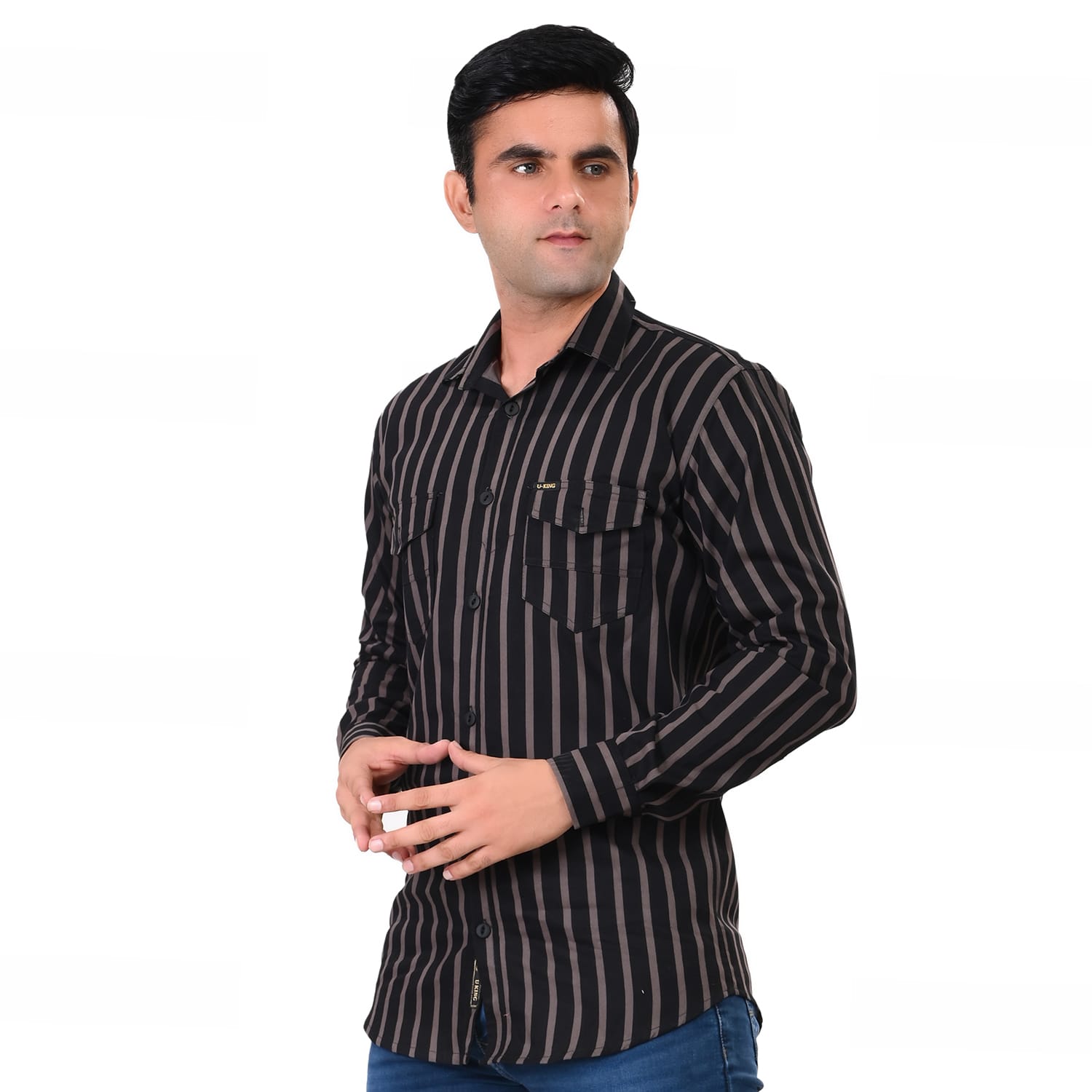 Mens Cream Striped Shirt