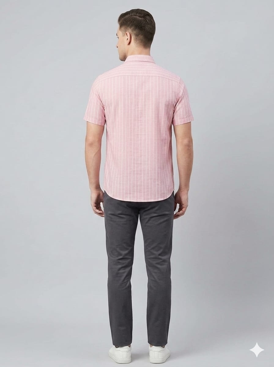 Mens Red White Line Half Shirt